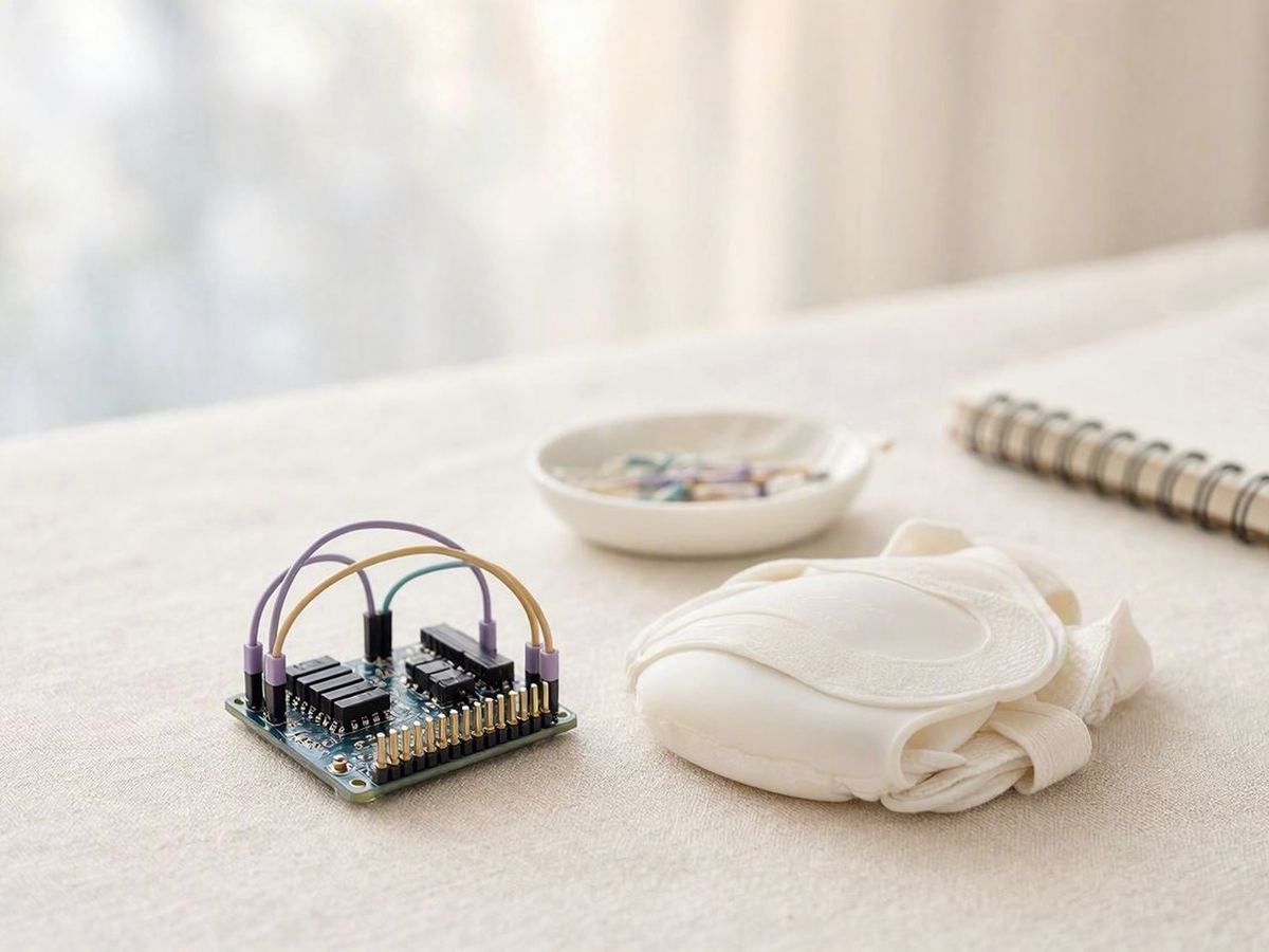The EEG board and a soft electrode cap laid out on a table